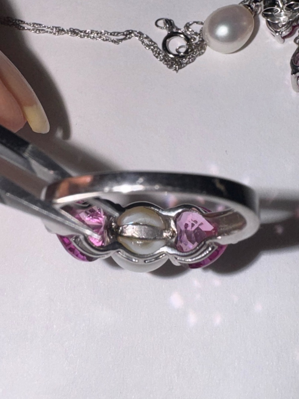 Fine jewelry 10k white gold sapphire and fresh water pearl SZ 7 - Picture 7 of 10